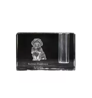 Bolonka, Russian Tsvetnaya Bolonka, Bolonka Zwetna - Stifthalter, Kristallorganizer mit Hundefoto, einzigartige Schreibtischdekoration der Marke Art-Dog