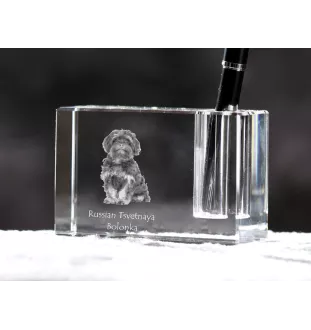 Bolonka, Russian Tsvetnaya Bolonka, Bolonka Zwetna - Stifthalter, Kristallorganizer mit Hundefoto, einzigartige Schreibtischdekoration der Marke Art-Dog