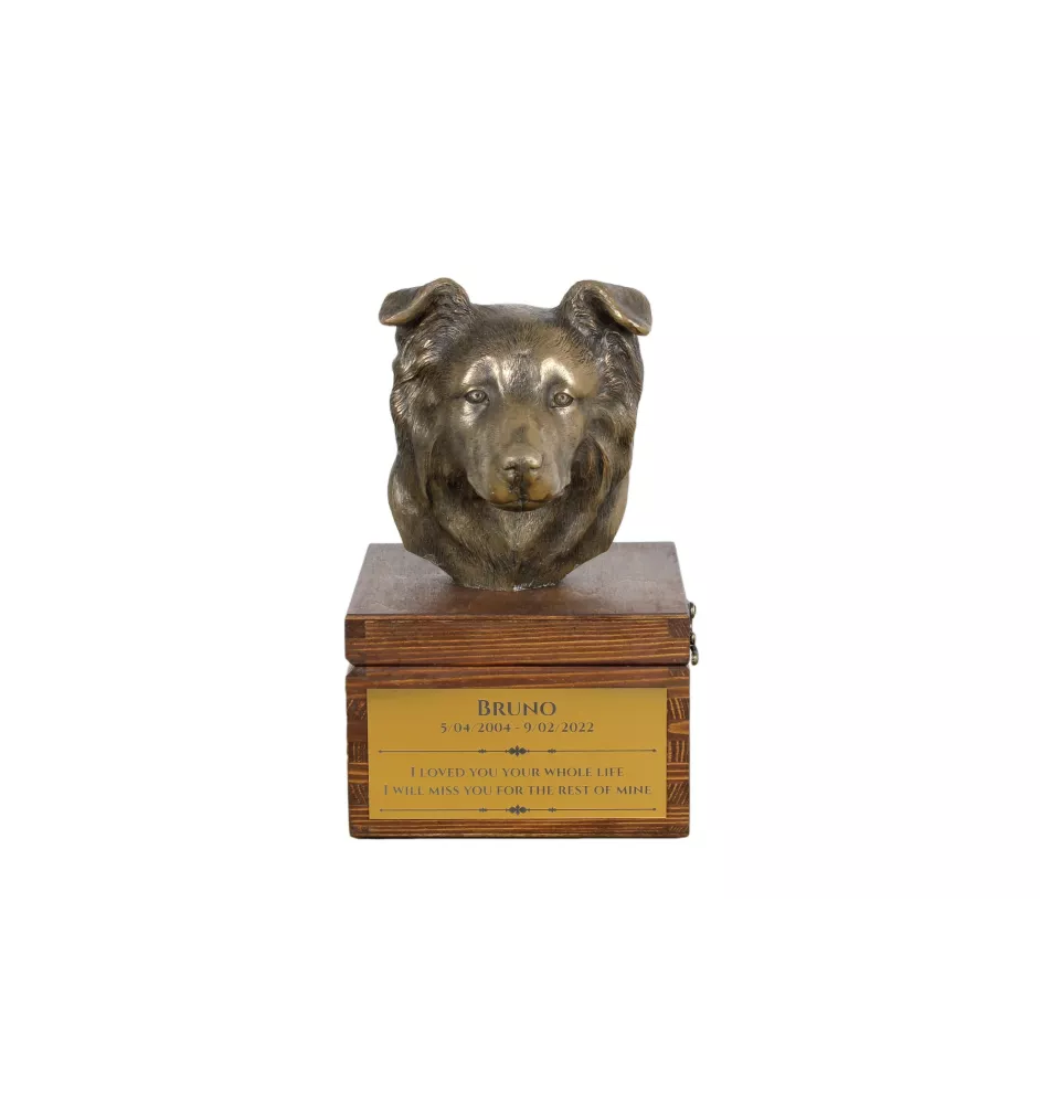 Border Collie - urn for dog ashes with a statuette, small urn for a dog, personalized urn with a bust of a dog by Art-Dog brand