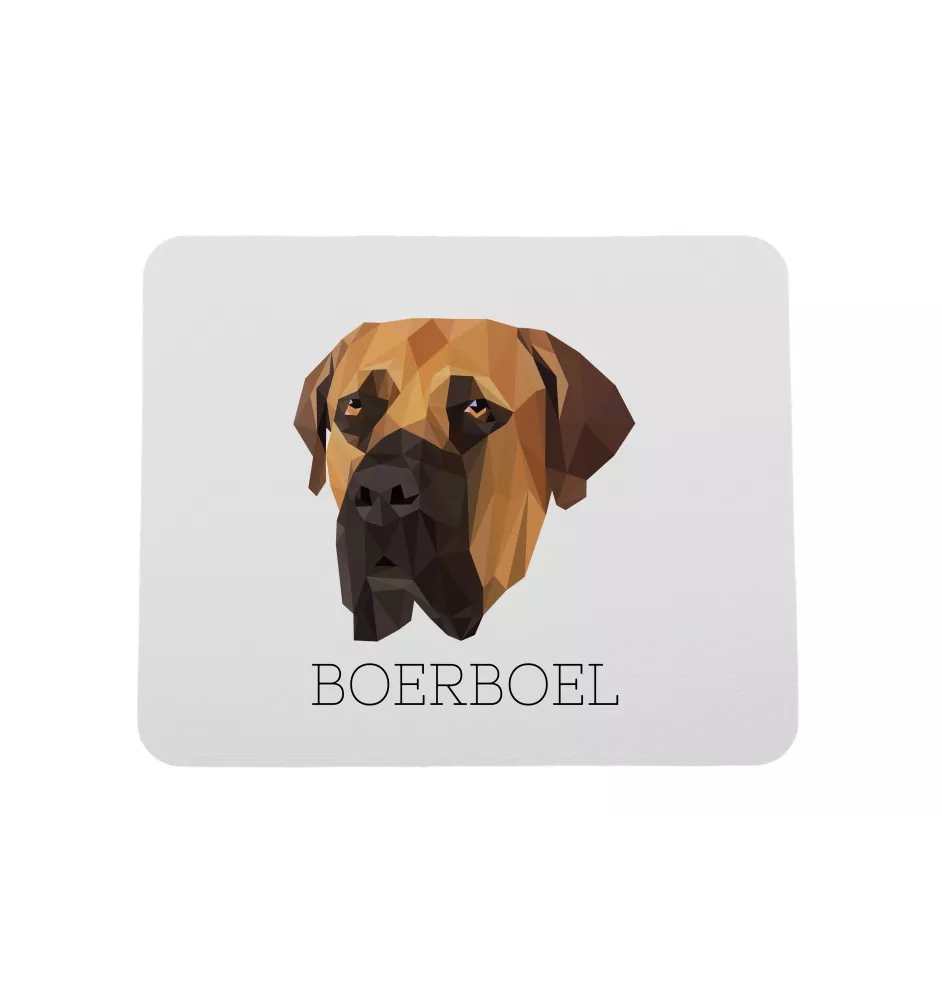 Boerboel - geometrisches Mauspad mit Bild und Aufschrift von Art-Dog