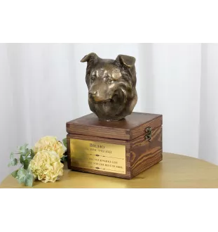 Border Collie - urn for dog ashes with a statuette, small urn for a dog, personalized urn with a bust of a dog by Art-Dog brand