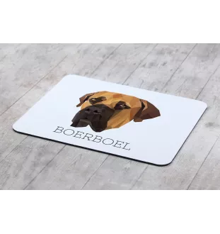 Boerboel - geometrisches Mauspad mit Bild und Aufschrift von Art-Dog