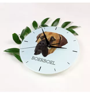 Boerboel - geometrische Wanduhr mit Bild und Aufschrift der Marke Art-Dog