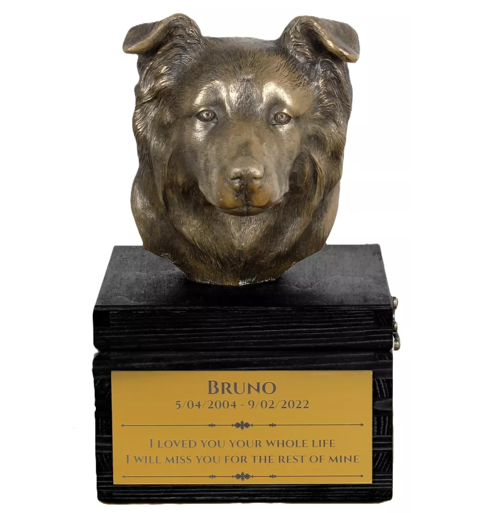 Border Collie - an urn with an engraving and a sculpture of a dog, a handmade product by the Art-Dog brand.