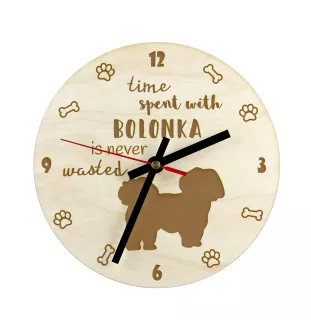 Bolonka, Russian Tsvetnaya Bolonka - clock with a dog, wooden clock, wall clock for dog lovers, clock for desk and shelf, Art-Dog
