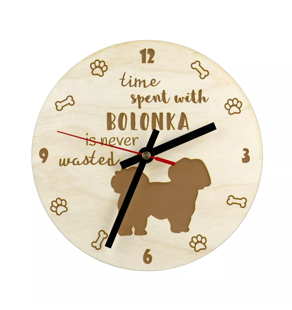Bolonka, Russian Tsvetnaya Bolonka - clock with a dog, wooden clock, wall clock for dog lovers, clock for desk and shelf, Art-Dog