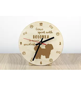 Bolonka, Russian Tsvetnaya Bolonka - clock with a dog, wooden clock, wall clock for dog lovers, clock for desk and shelf, Art-Dog