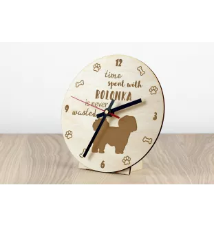 Bolonka, Russian Tsvetnaya Bolonka - clock with a dog, wooden clock, wall clock for dog lovers, clock for desk and shelf, Art-Dog