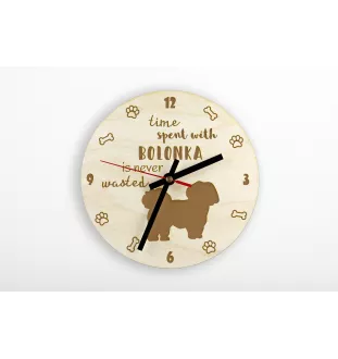 Bolonka, Russian Tsvetnaya Bolonka - clock with a dog, wooden clock, wall clock for dog lovers, clock for desk and shelf, Art-Dog