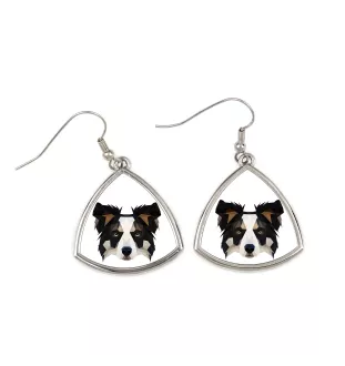 Border Collie - boucles d'oreilles avec une photo et un motif de chien géométrique Art-Dog