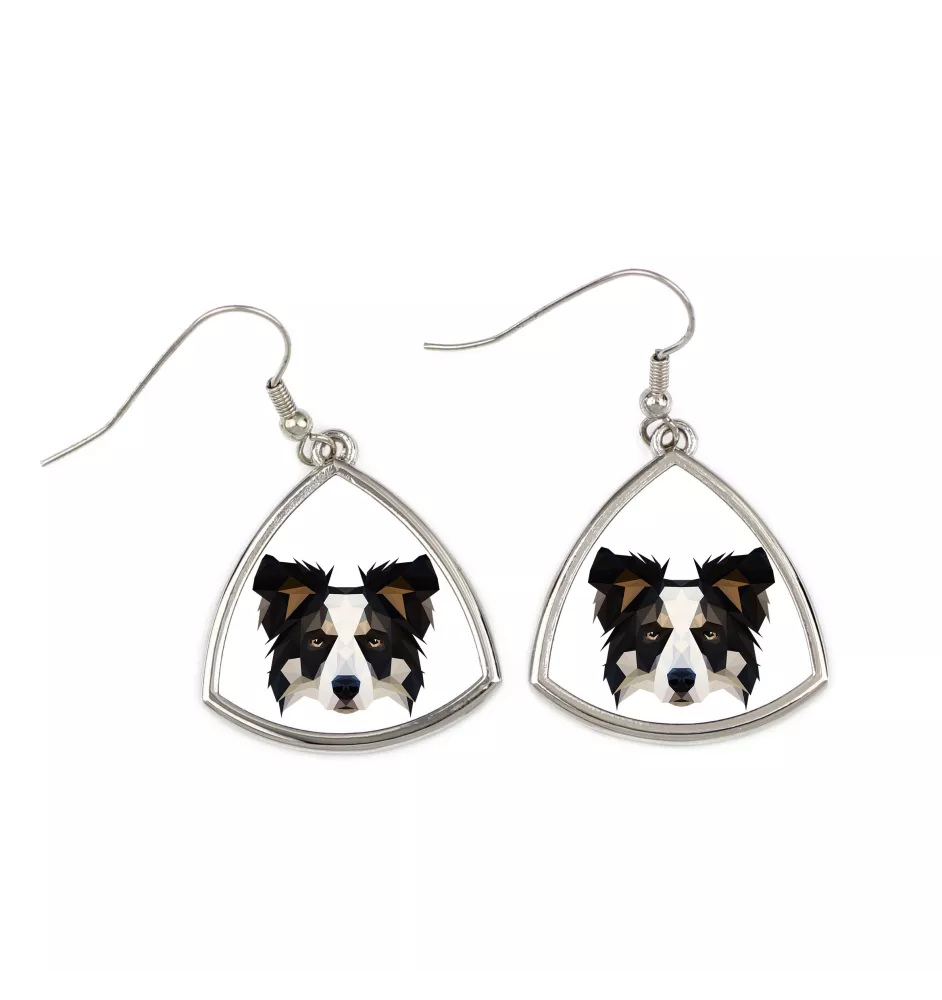 Border Collie - boucles d'oreilles avec une photo et un motif de chien géométrique Art-Dog