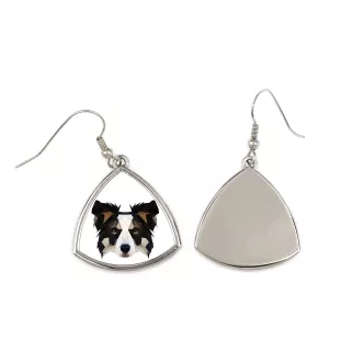 Border Collie - boucles d'oreilles avec une photo et un motif de chien géométrique Art-Dog