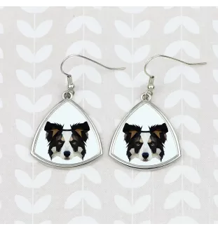 Border Collie - boucles d'oreilles avec une photo et un motif de chien géométrique Art-Dog