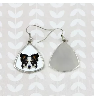 Border Collie - boucles d'oreilles avec une photo et un motif de chien géométrique Art-Dog