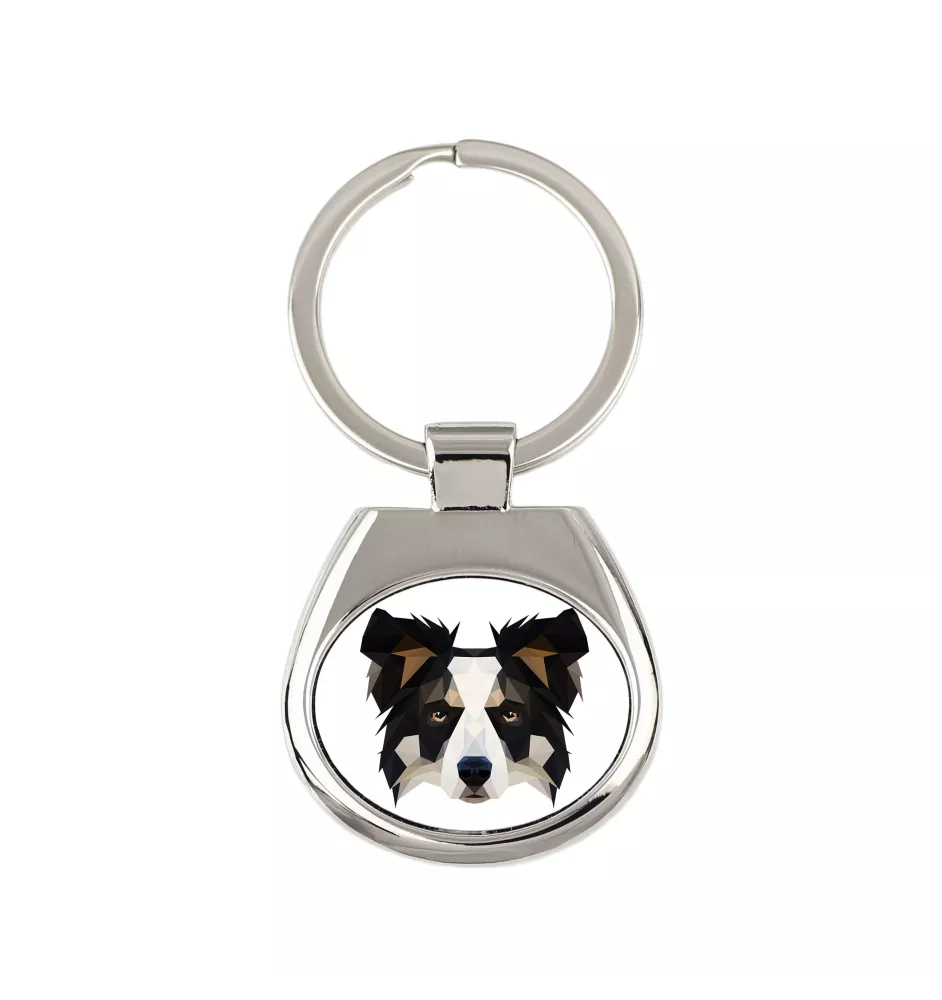 Border Collie - geometric keychain with a photo and the inscription Art-Dog