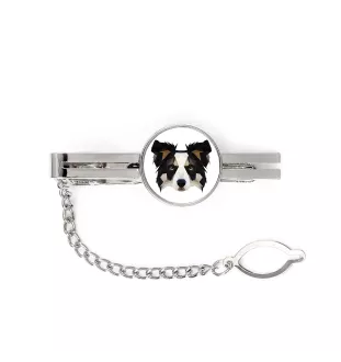 Border Collie - geometrische Krawattennadel mit Bild und Schriftzug von Art-Dog