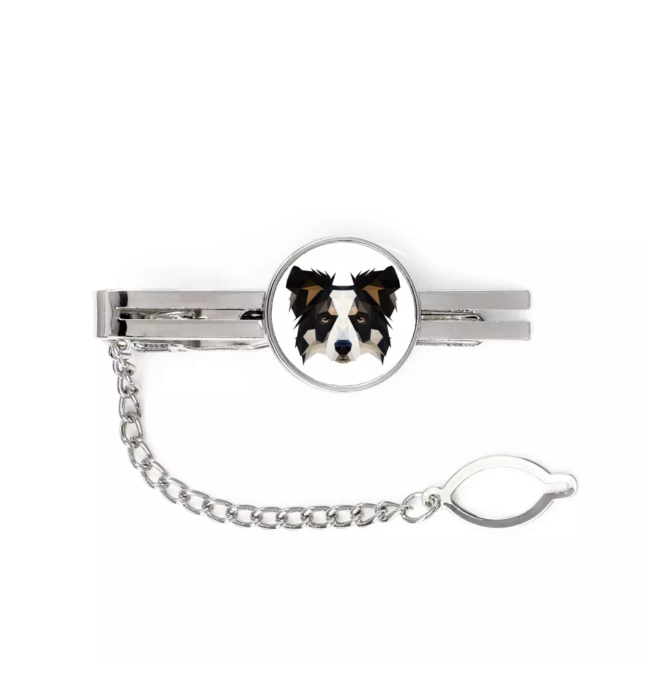 Border Collie - geometrische Krawattennadel mit Bild und Schriftzug von Art-Dog