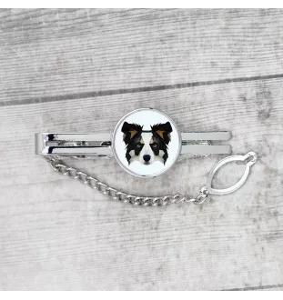Border Collie - geometric tie clip with a picture and inscription from Art-Dog