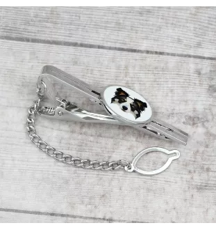 Border Collie - geometrische Krawattennadel mit Bild und Schriftzug von Art-Dog