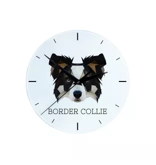 Border Collie - geometric wall clock with a picture and the brand name Art-Dog