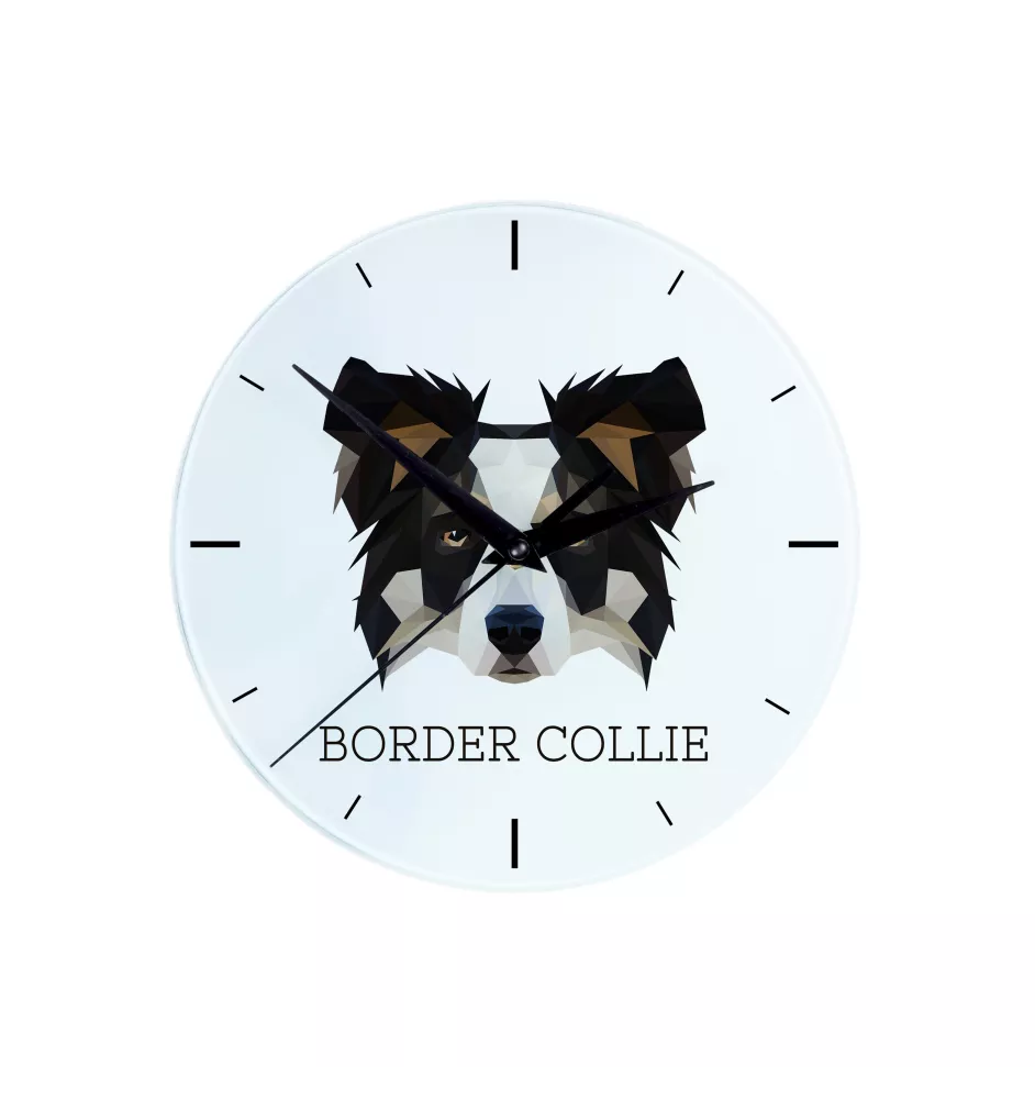 Border Collie - horloge murale géométrique avec photo et logo de la marque Art-Dog