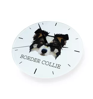 Border Collie - geometric wall clock with a picture and the brand name Art-Dog