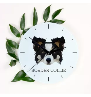 Border Collie - horloge murale géométrique avec photo et logo de la marque Art-Dog