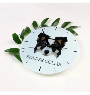 Border Collie - geometric wall clock with a picture and the brand name Art-Dog