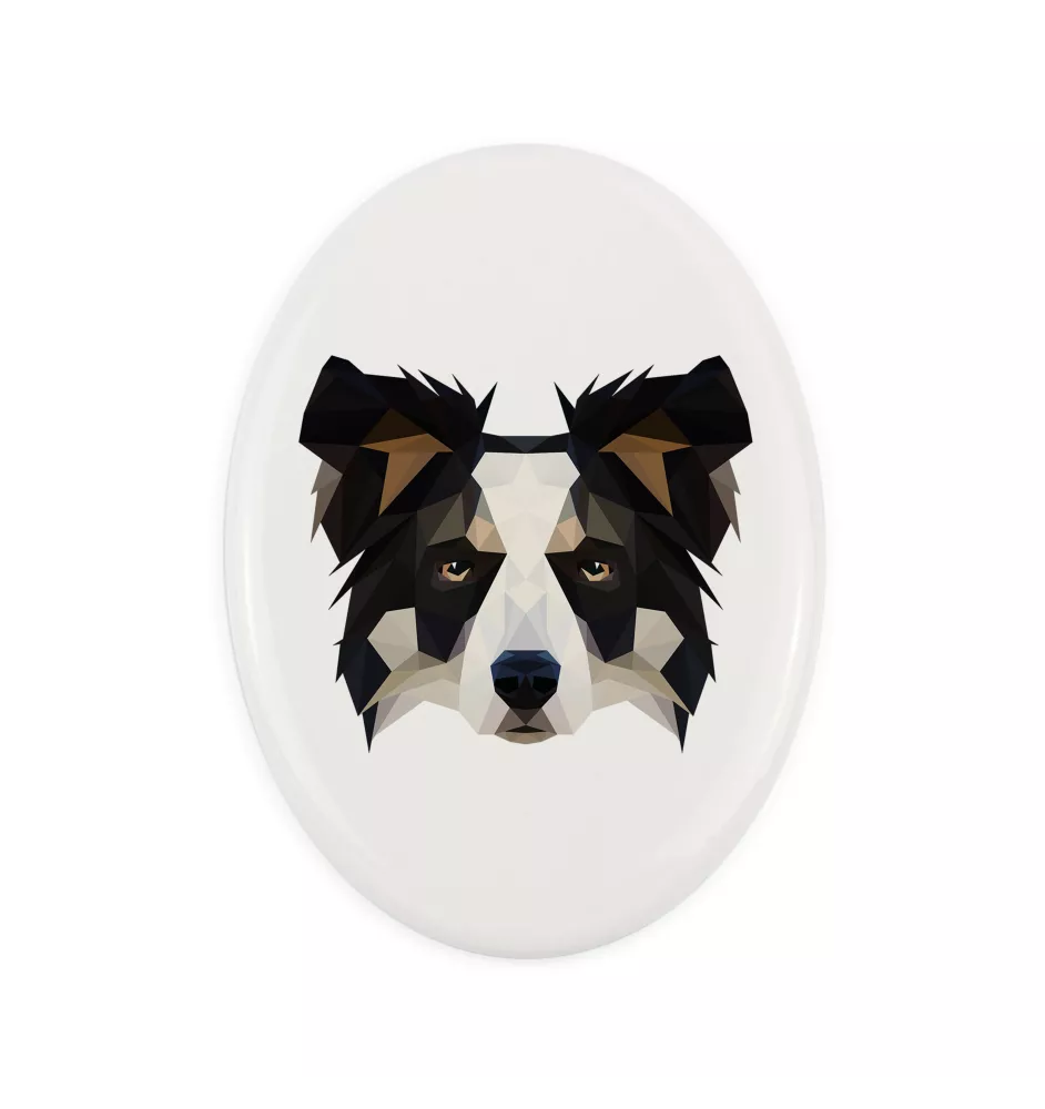 Border Collie - Fliese mit geometrischem Bild und Schriftzug der Marke Art-Dog