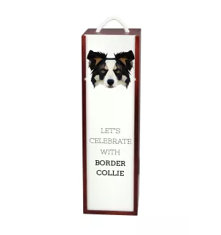 Border Collie - geometrische Box mit einem Bild und Schriftzug für Wein der Marke Art-Dog