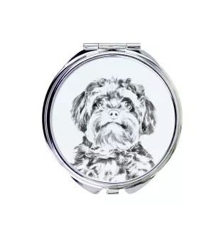 Bolonka, Russian Tsvetnaya Bolonka - Pocket mirror with a dog, personalized mirror for a purse, compact mirror with Art-Dog brand print.
