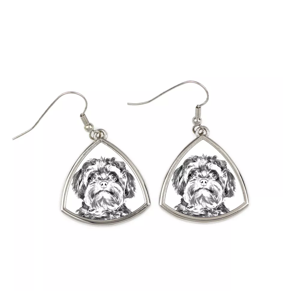 Bolonka, Russian Tsvetnaya Bolonka - dog earrings, hanging earrings with a picture, personalized jewelry with Art-Dog brand print