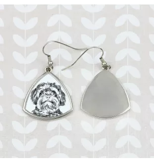 Bolonka, Russian Tsvetnaya Bolonka - dog earrings, hanging earrings with a picture, personalized jewelry with Art-Dog brand print