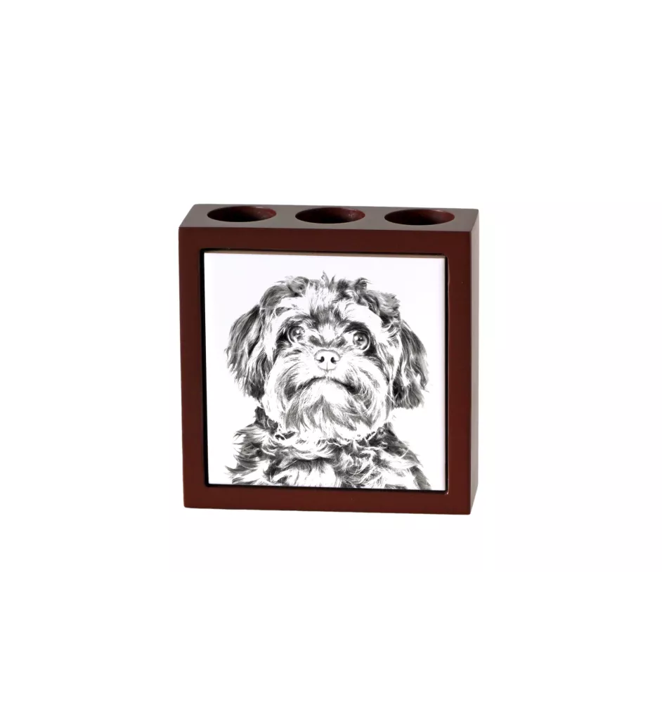 Bolonka, Russian Tsvetnaya Bolonka - pen holder with a dog, desk organizer with a print, personalized desk decoration from the Art-Dog brand.