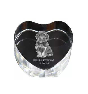 Bolonka, Russian Tsvetnaya Bolonka - a photo of a dog in crystal, crystal heart, unique photo frame from the Art-Dog brand