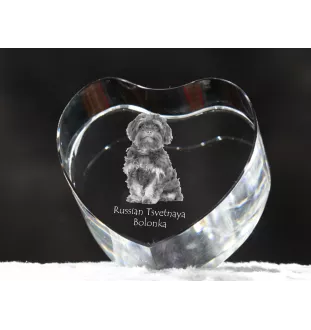 Bolonka, Russian Tsvetnaya Bolonka - a photo of a dog in crystal, crystal heart, unique photo frame from the Art-Dog brand
