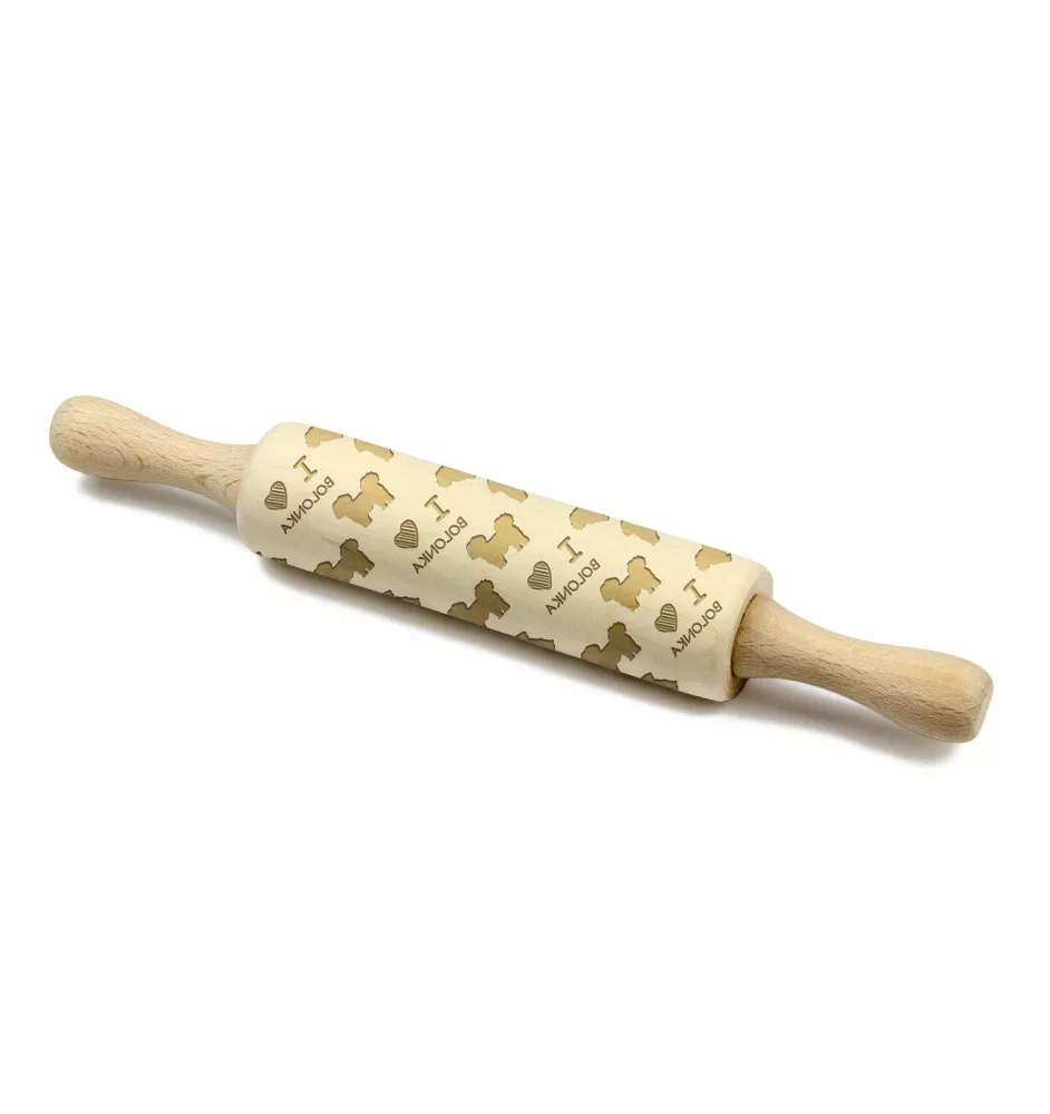 Bolonka, Russian Tsvetnaya Bolonka - small rolling pin with a dog, patterned dough roller, gadget for ceramicists from the Art-Dog brand