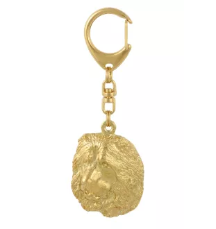 Caucasian Shepherd Dog, Caucasian Ovcharka - Gilded key ring with dog in gift box, handbag decoration, luxury accessory by Art-Dog brand