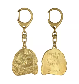Cavalier King Charles Spaniel - Porte-clés doré avec chien dans boîte cadeau, décoration de sac à main, accessoire de luxe de la marque Art-Dog