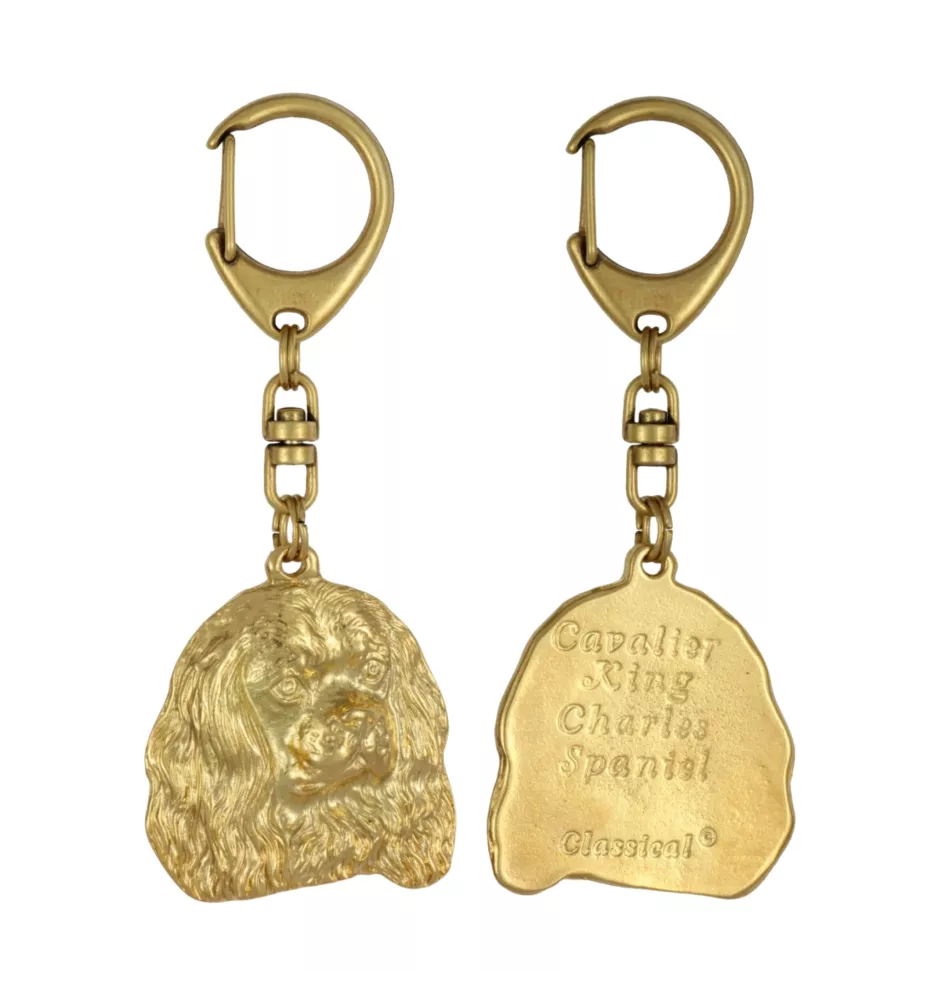 Cavalier King Charles Spaniel - Porte-clés doré avec chien dans boîte cadeau, décoration de sac à main, accessoire de luxe de la marque Art-Dog