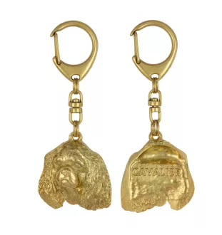 Cavalier King Charles Spaniel I - Porte-clés doré avec chien dans boîte cadeau, décoration de sac à main, accessoire de luxe de la marque Art-Dog