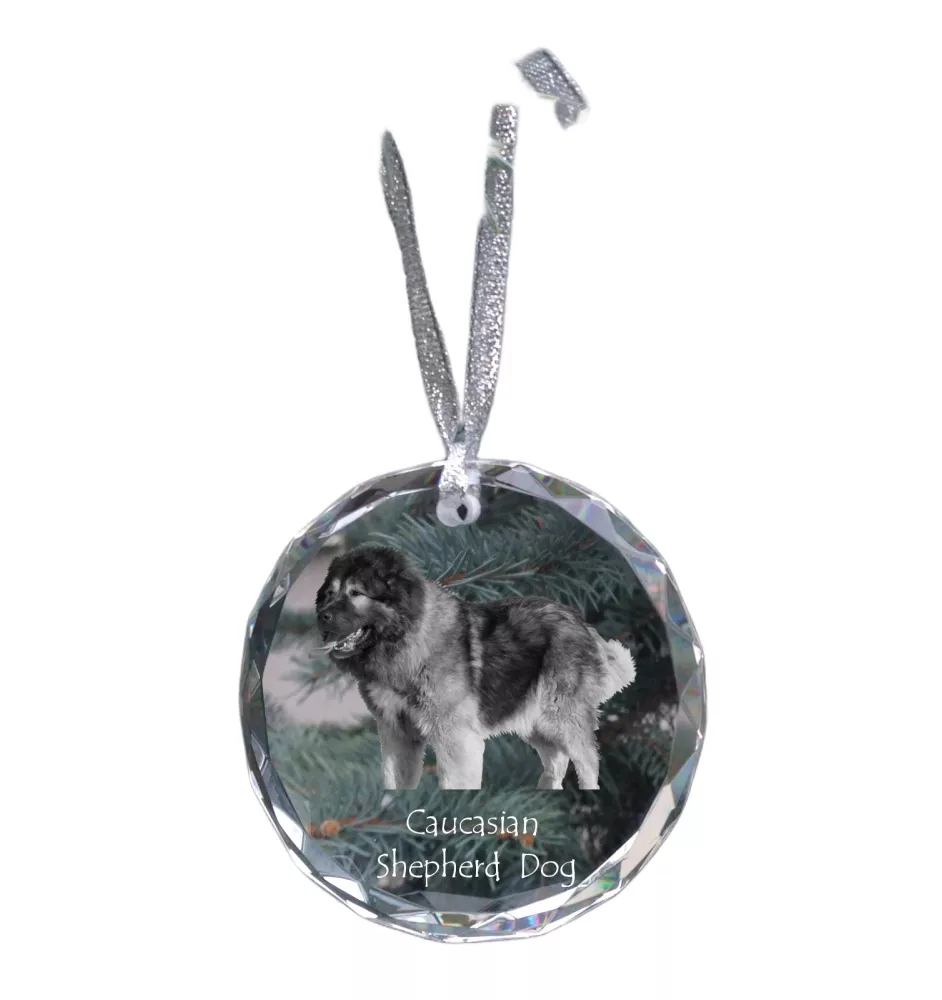 Caucasian Shepherd Dog, Caucasian Ovcharka - crystal bauble with a photo, dog photo in crystal, personalized Christmas tree ornament by Art-Dog brand