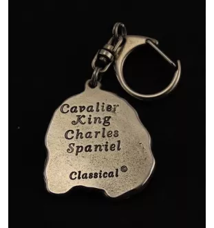 Cavalier King Charles Spaniel - Porte-clés argenté avec un chien dans une boîte cadeau, décoration de sac à main, pendentif de sac à dos par la marque Art-Dog