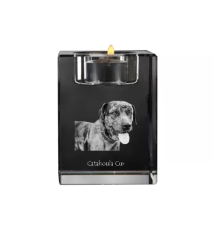 Catahoula Leopard Dog, Catahoula Cur - Candle holder with dog photo, crystal tealight holder, personalised gift by Art-Dog brand