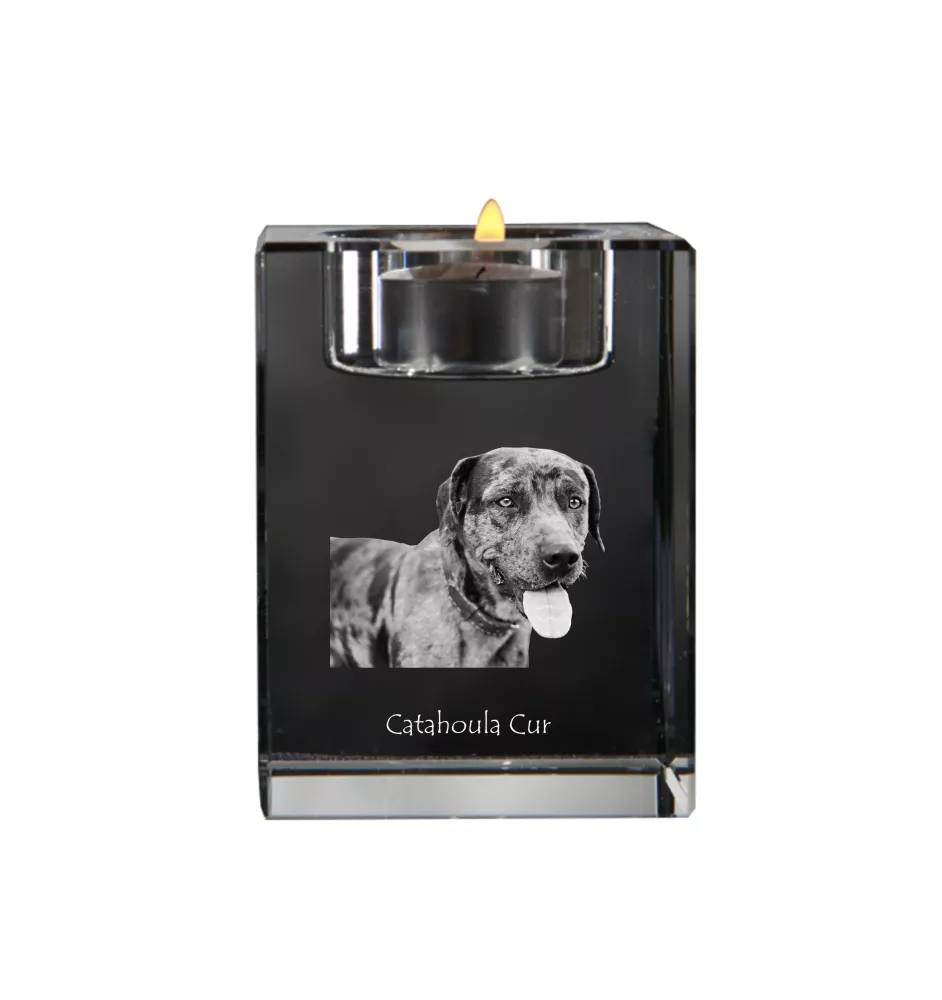 Catahoula Leopard Dog, Catahoula Cur - Kerzenhalter mit Hundefoto, Teelichthalter aus Kristall, personalisiertes Geschenk der Marke Art-Dog