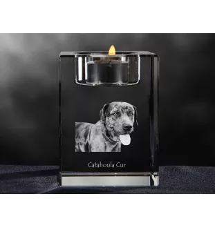 Chien léopard catahoula, Catahoula Leopard Dog - Bougeoir avec photo de chien, porte bougie en cristal, cadeau personnalisé par la marque Art-Dog