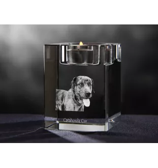 Chien léopard catahoula, Catahoula Leopard Dog - Bougeoir avec photo de chien, porte bougie en cristal, cadeau personnalisé par la marque Art-Dog