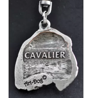 Cavalier King Charles Spaniel I - Hundehalsband in Geschenkbox, versilbertes Medaillon für Hundefans, markanter Anhänger der Marke Art-Dog