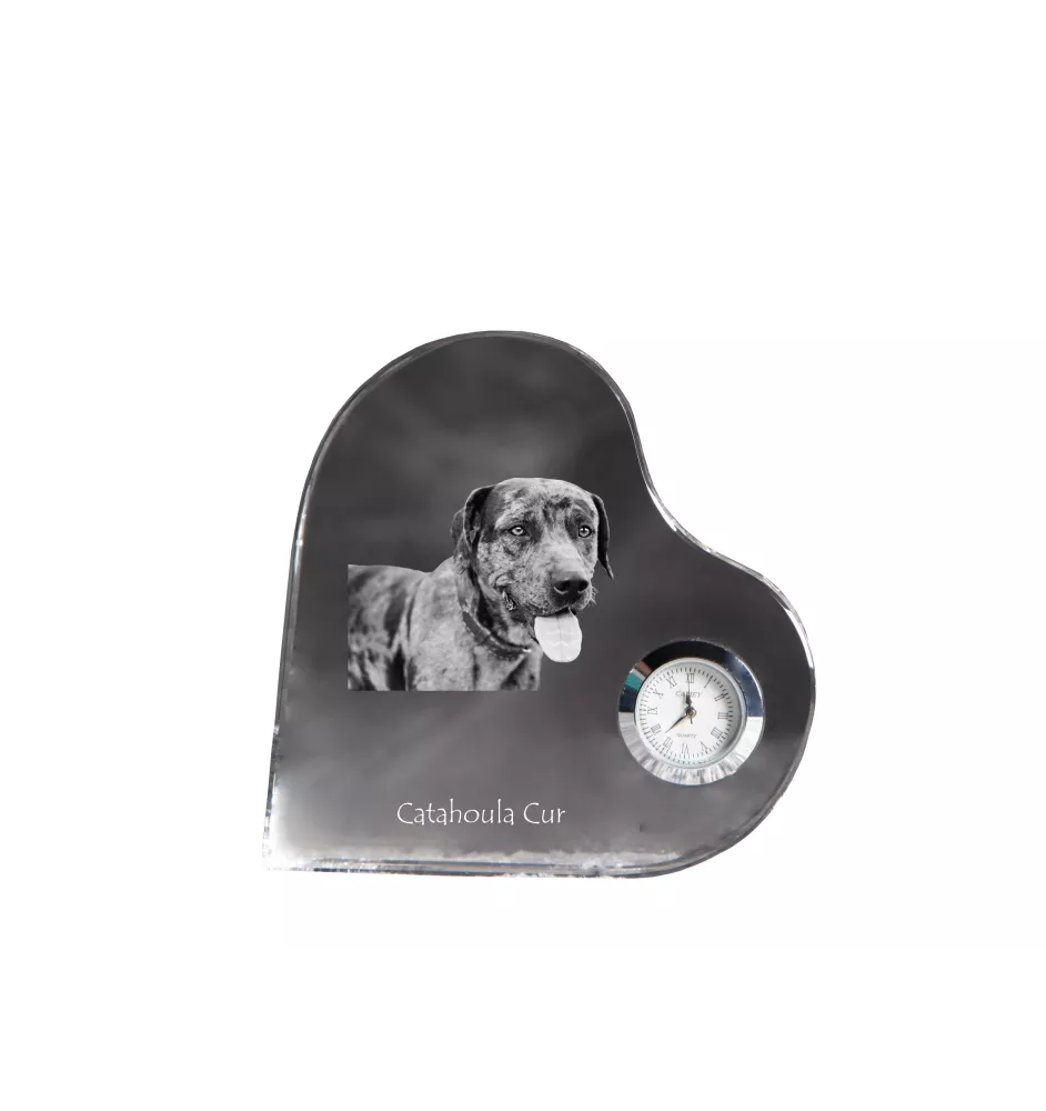 Chien léopard catahoula, Catahoula Leopard Dog - horloge en cristal avec une photo de chien, horloge de table en forme de cœur, horloge debout personnalisée de la marque Art-Dog