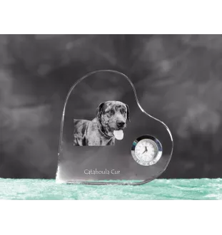 Catahoula Leopard Dog, Catahoula Cur - Kristalluhr mit einem Hundebild, Herzregal-Uhr, personalisierte Standuhr der Marke Art-Dog